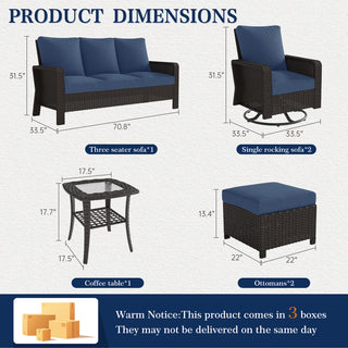 7-Piece PE Wicker Patio Furniture Set with 3-Seat Sofa, 2 Swivel Chairs, 2 Ottomans & Side Table, Durable Outdoor Conversation Set with Fade-Resistant Frame