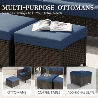 7-Piece PE Wicker Patio Furniture Set with 3-Seat Sofa, 2 Swivel Chairs, 2 Ottomans & Side Table, Durable Outdoor Conversation Set with Fade-Resistant Frame
