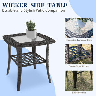 7-Piece PE Wicker Patio Furniture Set with 3-Seat Sofa, 2 Swivel Chairs, 2 Ottomans & Side Table, Durable Outdoor Conversation Set with Fade-Resistant Frame