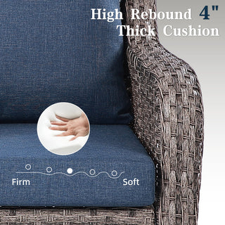6-Piece PE Wicker Patio Conversation Set with Sofa, 2 Swivel Rocking Chairs, 2 Ottomans & Side Table