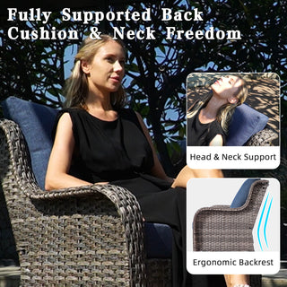 6-Piece PE Wicker Patio Conversation Set with Sofa, 2 Swivel Rocking Chairs, 2 Ottomans & Side Table