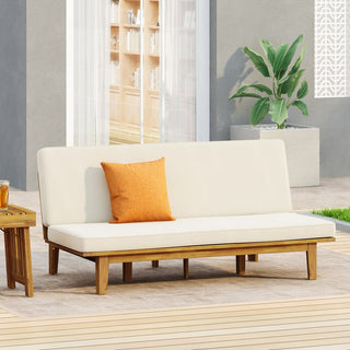 Acacia Wood Outdoor Daybed With Slatted Design And Waterproof Cushions