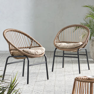 Bohemian PE Wicker Outdoor Dining Chairs With Metal Frame And Cushions