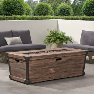 Outdoor Patio Concrete Fire table, Rectangle Gas Burning 56-Inch Fire Pit - 50,000 BTU, Wood Pattern Fire Table, Wood-Looking (Tank Cover not Included)