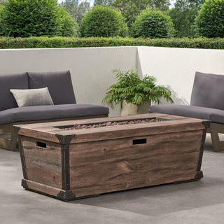 Outdoor Patio Concrete Fire table, Rectangle Gas Burning 56-Inch Fire Pit - 50,000 BTU, Wood Pattern Fire Table, Wood-Looking (Tank Cover not Included)