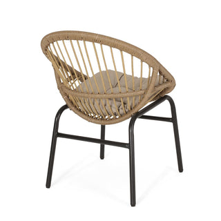 Bohemian PE Wicker Outdoor Dining Chairs With Metal Frame And Cushions