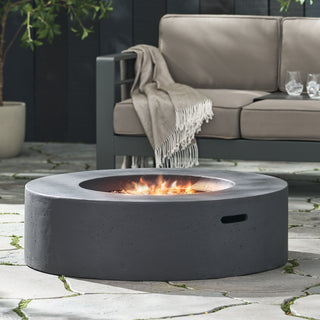 Outdoor 50,000 BTU Round MgO Concrete Propane Fire Pit, Light Gray/Dark Gray  (Tank Cover not Included)