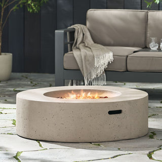 Outdoor 50,000 BTU Round MgO Concrete Propane Fire Pit, Light Gray/Dark Gray  (Tank Cover not Included)