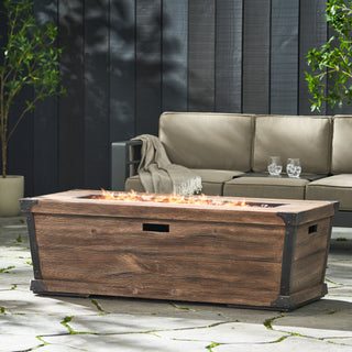 Outdoor Patio Concrete Fire table, Rectangle Gas Burning 56-Inch Fire Pit - 50,000 BTU, Wood Pattern Fire Table, Wood-Looking (Tank Cover not Included)