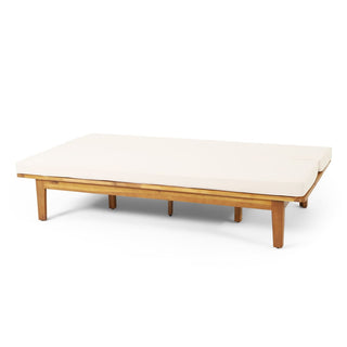 Acacia Wood Outdoor Daybed With Slatted Design And Waterproof Cushions