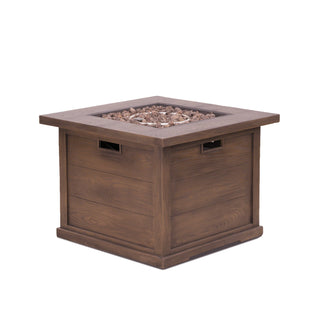 Outdoor Patio 24'' H x 32'' W Square Gas Burning MgO Fire Pit (Tank Inside), Wood-Looking - 40,000 BTU