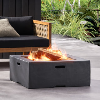 Outdoor 29" Square MgO Wood- Burning Fire Pit, Dark Gray
