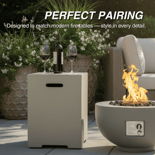 Propane Tank Cover Table, Outdoor Cylinder Hideaway Table for Gas Fire Pit and Gas Griddle, Outdoor Side Table for Fire Pit, Light Concrete