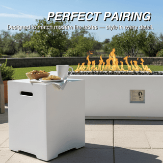 Propane Tank Cover Table, Outdoor Cylinder Hideaway Table for Gas Fire Pit and Gas Griddle, Outdoor Side Table for Fire Pit, Light Concrete