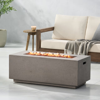40" Outdoor 40,000 BTU Rectangular MgO Concrete Propane Fire Pit, Light Gray/Dark Gray  (Tank Cover not Included)