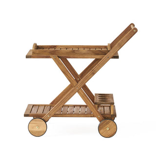 Acacia Wood Rolling Bar Cart With Wheels