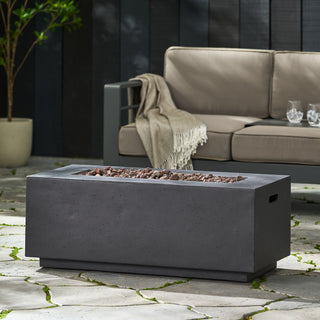 40" Outdoor 40,000 BTU Rectangular MgO Concrete Propane Fire Pit, Light Gray/Dark Gray  (Tank Cover not Included)