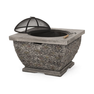 32" MgO Light-Weight Concrete Wood Burning Square Fire Pit, Grey