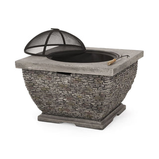 32" MgO Light-Weight Concrete Wood Burning Square Fire Pit, Grey