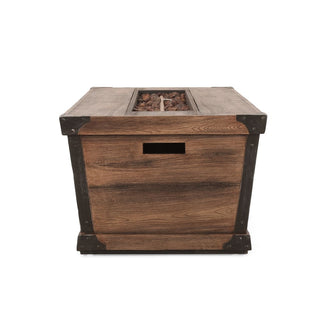 Outdoor Patio Concrete Fire table, Rectangle Gas Burning 56-Inch Fire Pit - 50,000 BTU, Wood Pattern Fire Table, Wood-Looking (Tank Cover not Included)