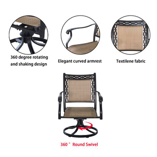 Outdoor Cast Aluminum Swivel Dining Chairs Set (2/4/6 PCS) with Cushions – 360° Rotation, Rust-Resistant Patio Seating