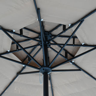 9FT/10FT 2-Tier Thatched Tiki Patio Umbrella with Crank – Natural Color, Beach-Style Sunshade