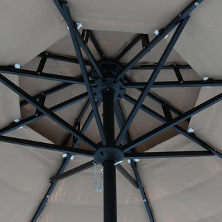 9FT/10FT 2-Tier Thatched Tiki Patio Umbrella with Crank – Natural Color, Beach-Style Sunshade