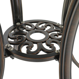 24" Round Cast Aluminum Outdoor Bistro Table with Ceramic Tile Top in Antique Bronze/White, Standard Height for Patio & Garden