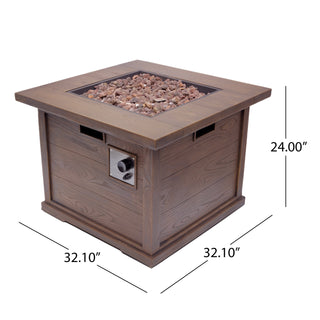 Outdoor Patio 24'' H x 32'' W Square Gas Burning MgO Fire Pit (Tank Inside), Wood-Looking - 40,000 BTU