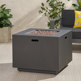 33" Outdoor Iron Square Propane Fire Pit, Tank Inside, Dark Gray - 50,000 BTU