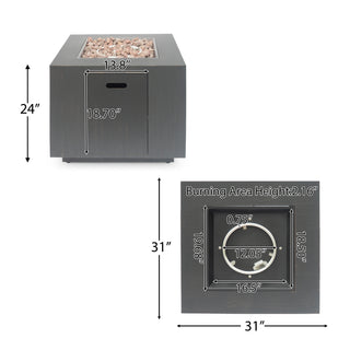 33" Outdoor Iron Square Propane Fire Pit, Tank Inside, Dark Gray - 50,000 BTU