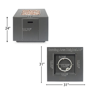 33" Outdoor Iron Square Propane Fire Pit, Tank Inside, Dark Gray - 50,000 BTU