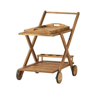 Acacia Wood Rolling Bar Cart With Wheels