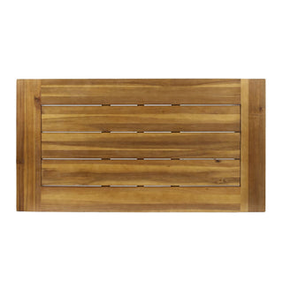 Outdoor Acacia Wood Coffee Table, Teak Finish with Rustic Brown & Black Metal Frame, 45.75" W x 27.25" D x 18" H