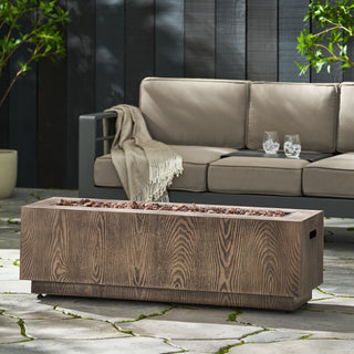 48" Outdoor 50,000 BTU Rectangular Iron Propane Fire Pit, Wood-Looking (Tank Cover not Included)