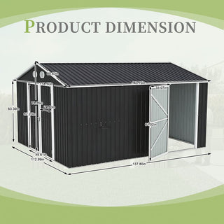 10x12 FT Outdoor Metal Storage Shed, Large Garden Shed with Sturdy Frame & Lockable Door, Weather-Resistant Tool Storage Shed for Backyard, Dark Gray/Brown