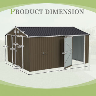 10x12 FT Outdoor Metal Storage Shed, Large Garden Shed with Sturdy Frame & Lockable Door, Weather-Resistant Tool Storage Shed for Backyard, Dark Gray/Brown
