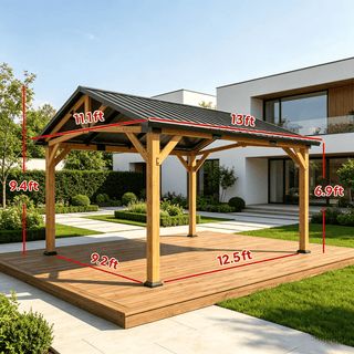Cedarpinnacle 11X13 FT Outdoor Hardtop Gazebo with Sloped Metal Roof, Cedar Wood Frame, 8-Level Wind Resistance & Snow Load Capacity