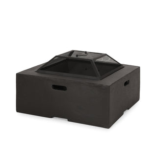 Outdoor 29" Square MgO Wood- Burning Fire Pit, Dark Gray