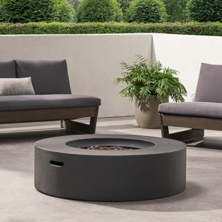 Outdoor 50,000 BTU Round MgO Concrete Propane Fire Pit, Light Gray/Dark Gray  (Tank Cover not Included)