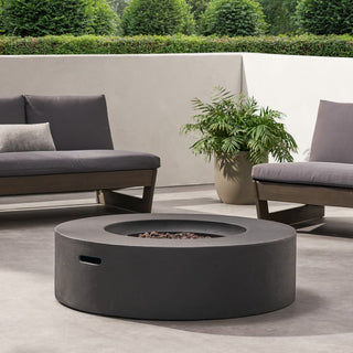 Outdoor 50,000 BTU Round MgO Concrete Propane Fire Pit, Light Gray/Dark Gray  (Tank Cover not Included)