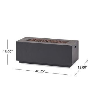 40" Outdoor 40,000 BTU Rectangular MgO Concrete Propane Fire Pit, Light Gray/Dark Gray  (Tank Cover not Included)