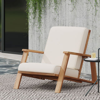 Patio Lounge Chair, Outdoor Club Chair with Cushion and Teak Acacia Wood Frame