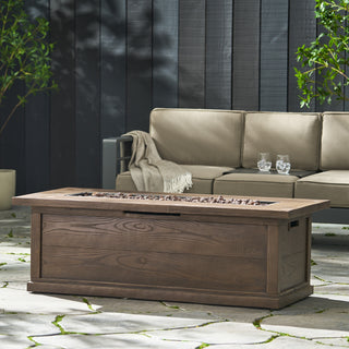 56'' Rectangular Outdoor MGO 50,000 BTU Propane Fire Pit,  Wood-Looking (Tank Cover not Included)